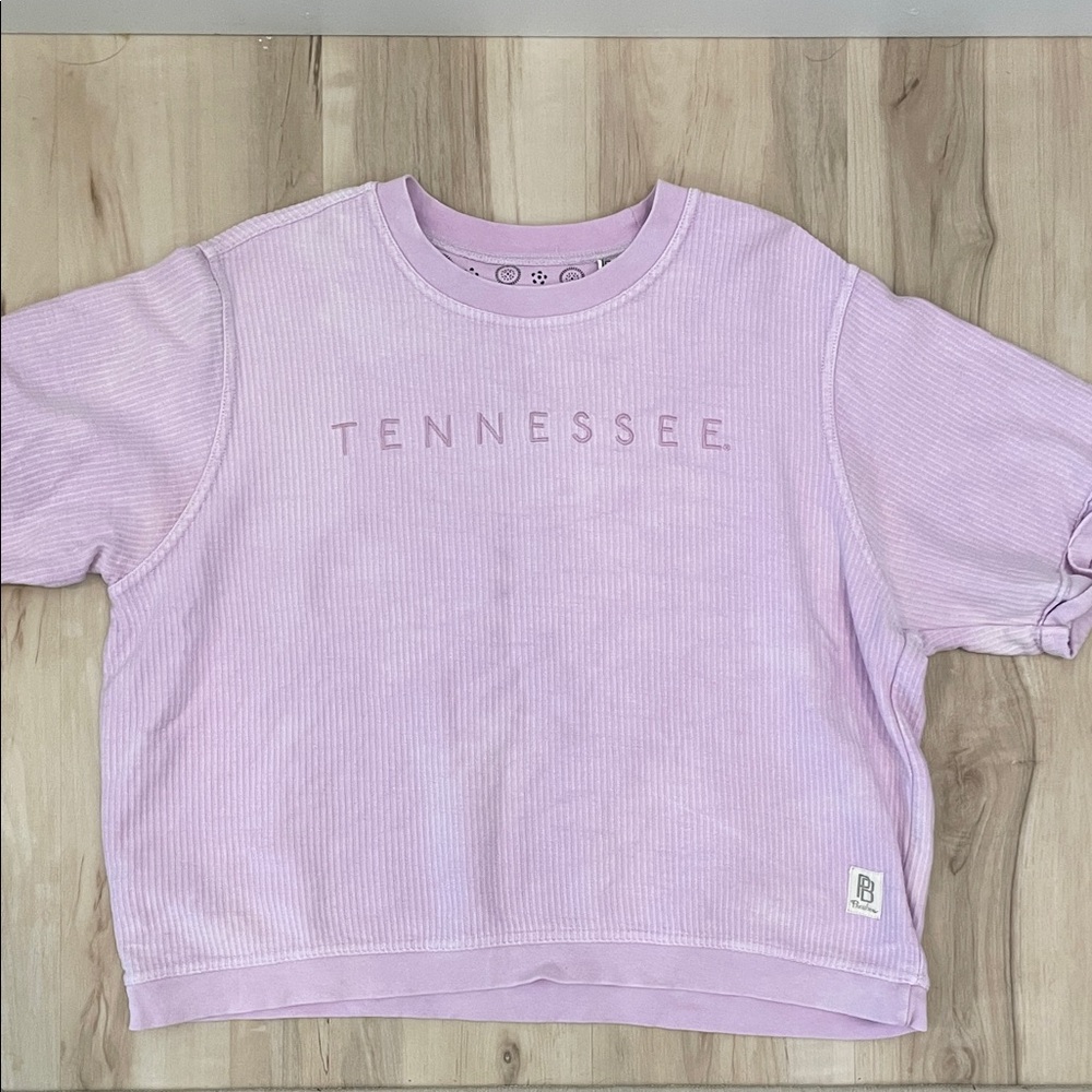 Pressbox Tennessee Lavender Ribbed Short Sleeve Sweatshirt Size L